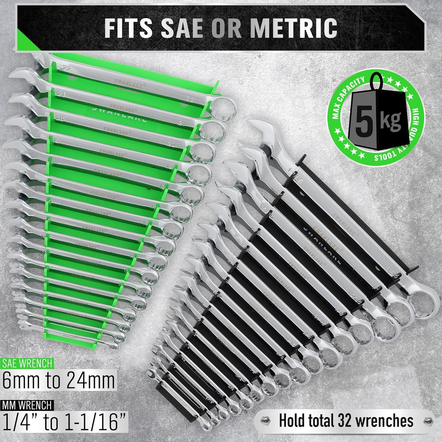 4PC Wrench Organizer Tray Rail Storage Rack Sorter Socket Holder Set MM & Inch