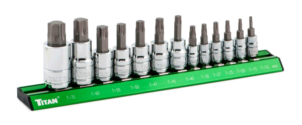 Titan 16122 13pc Torx S2 Steel Bit Socket Set with Magnetic Storage Rail