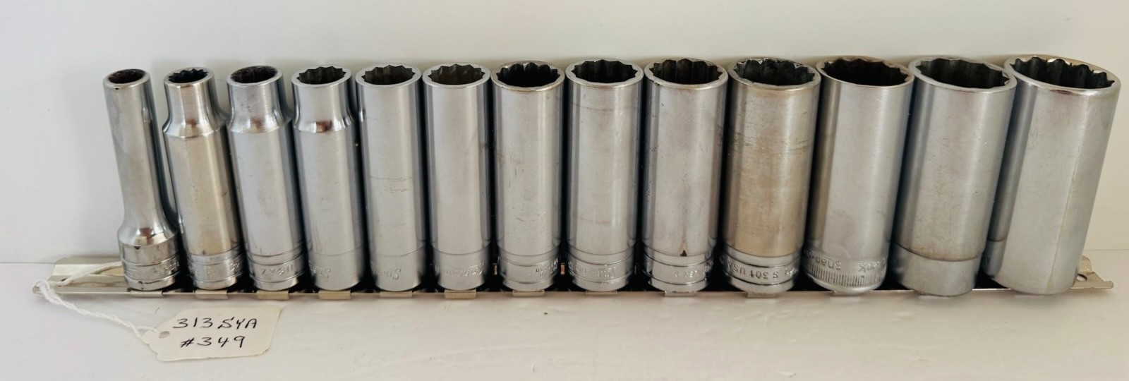 Snap On Tools 313SYA 1/2″ Drive SAE 13 Piece Deep 12PT Socket Set #349