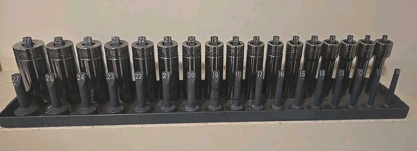 Snap-on Tools 17pc 1/2″ Drive 10mm-25 +27mm METRIC 6pt DEEP Socket BONUS Set
