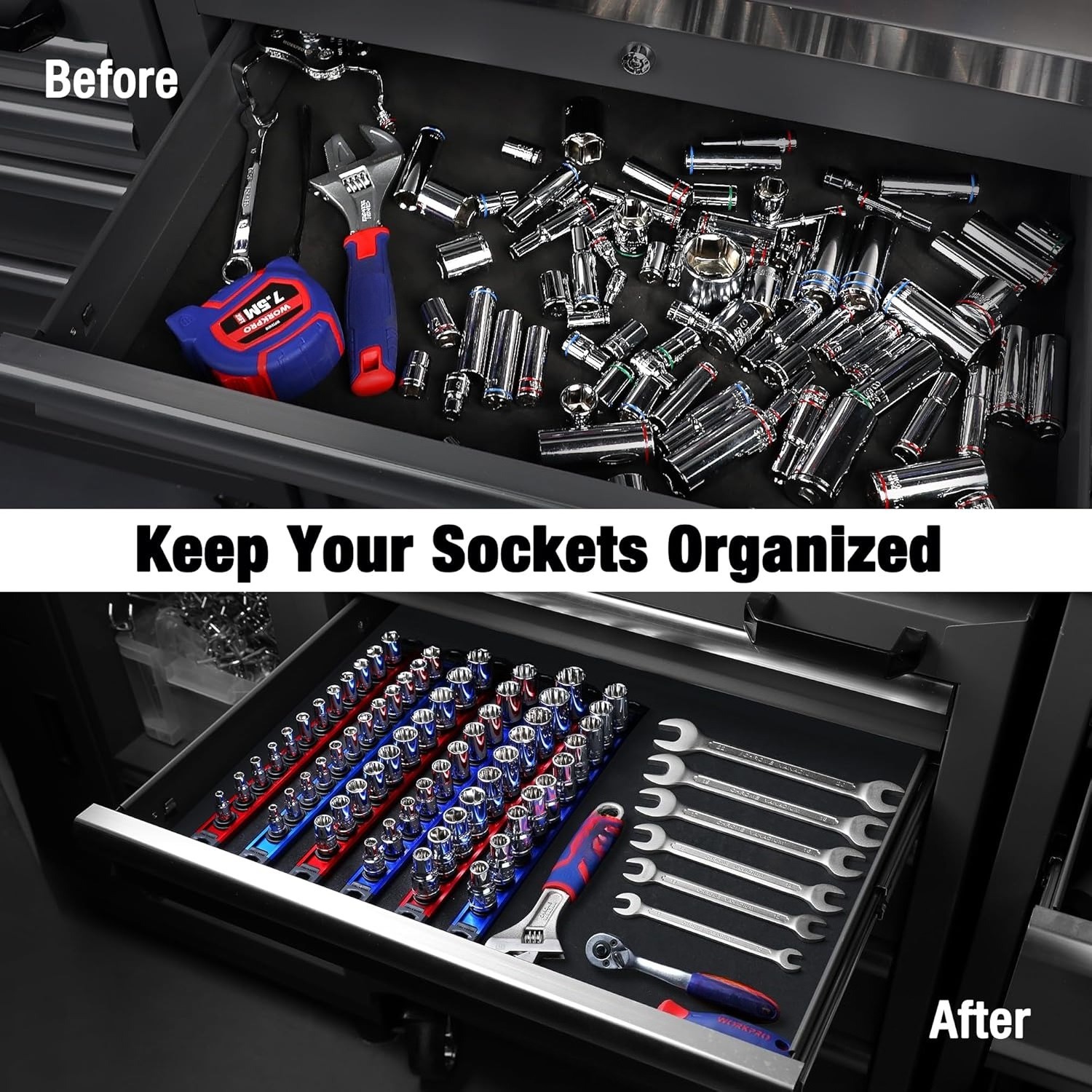 Magnetic Socket Organizer, 1/2-Inch Drive Aluminum Alloy Sockets Rail