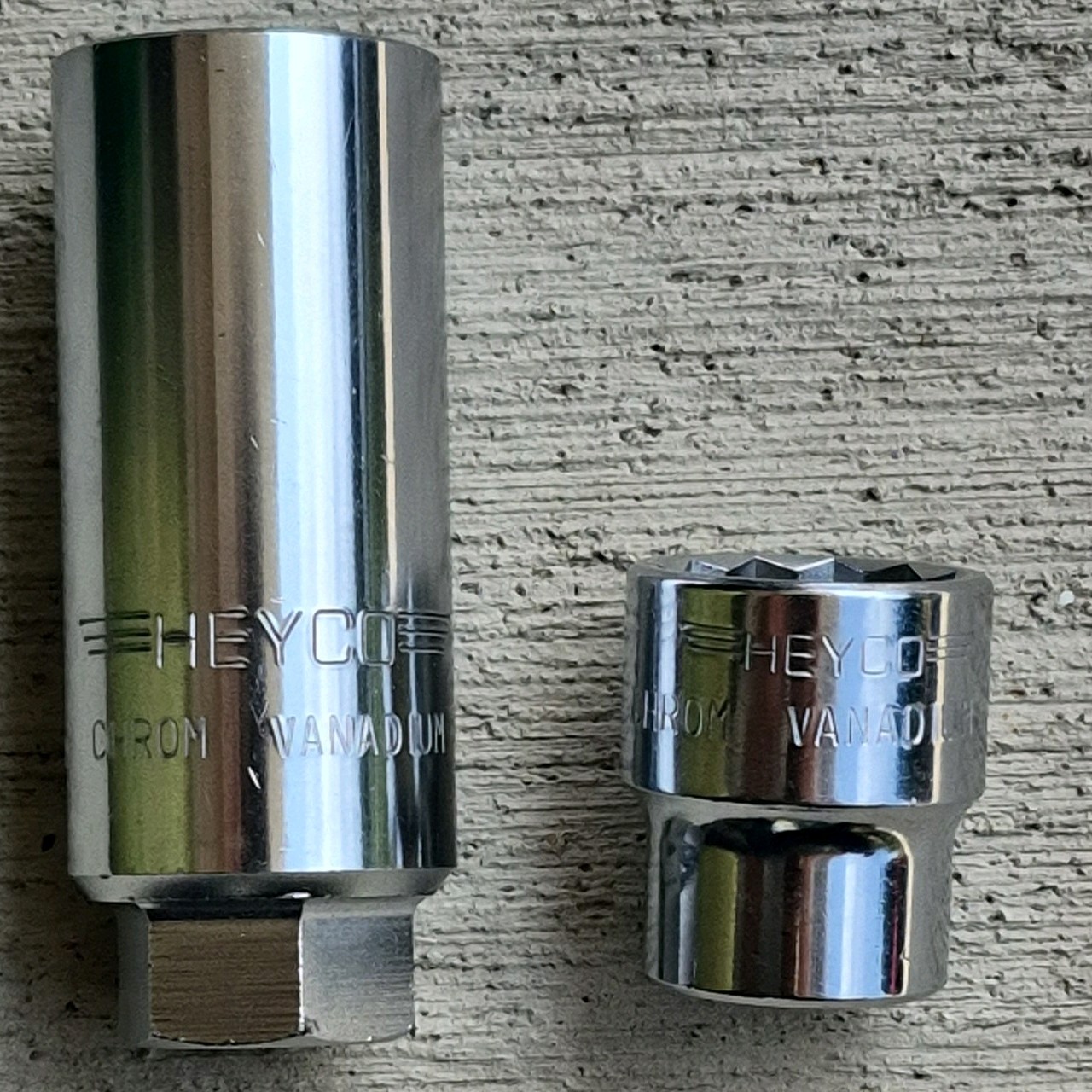 Vintage HEYCO Germany 21mm Deep & 19mm Shallow 12-Point Sockets Set