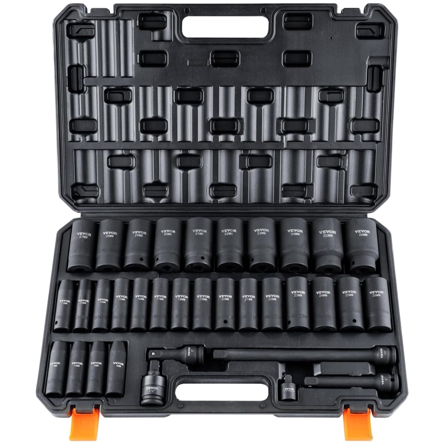 Impact Socket Set Metric 8-36mm, Cr-Mo Alloy Steel 6-Point