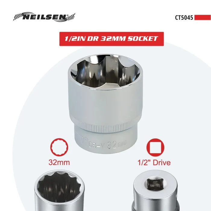 Neilsen 1/2″ Drive Standard Shallow Square Metric Single Socket 32mm