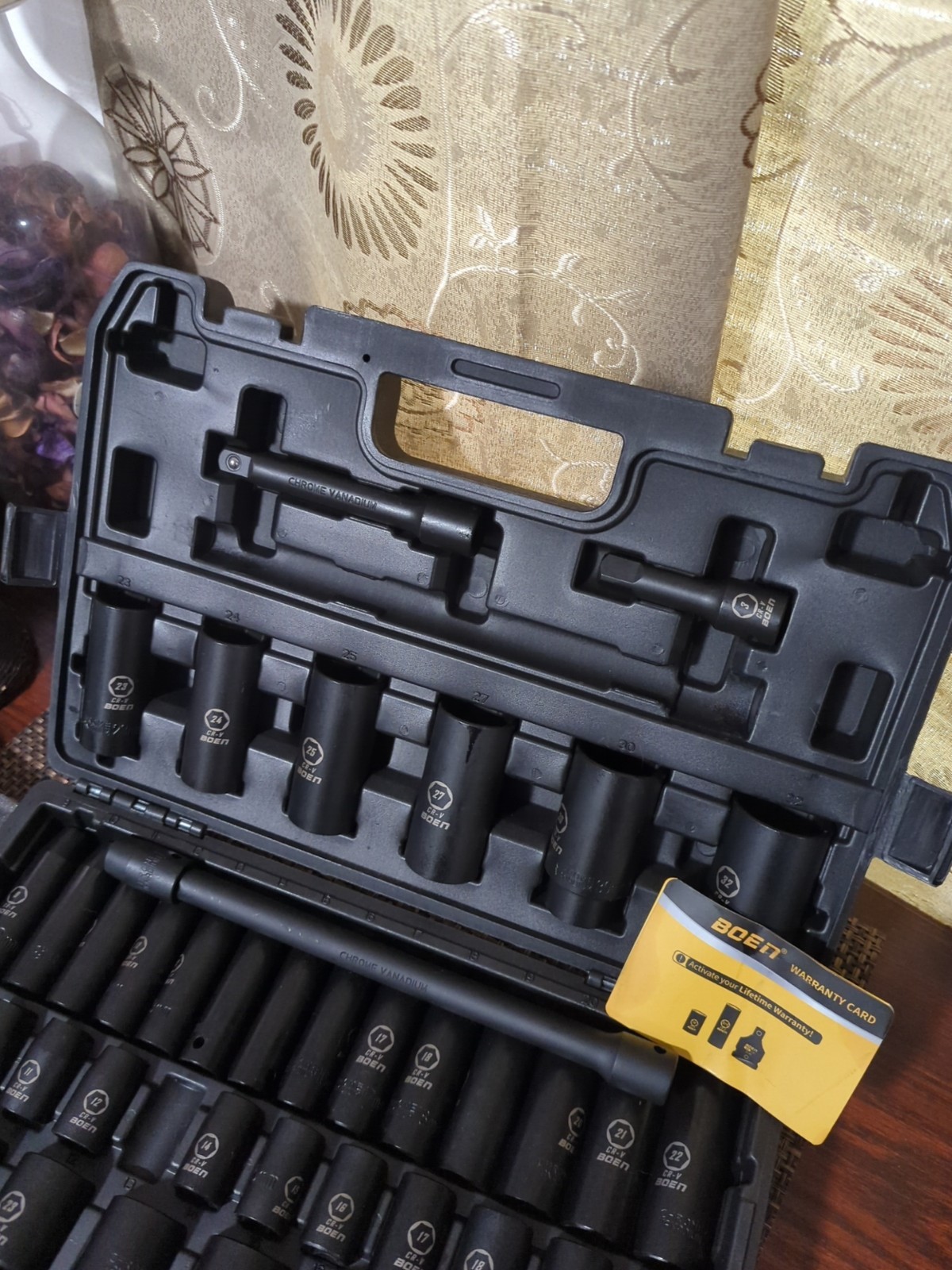45Pcs 1/2″ Drive Impact Socket Set,SAE 5/16″ to 1″,Metric 8-22mm, Extension Bars