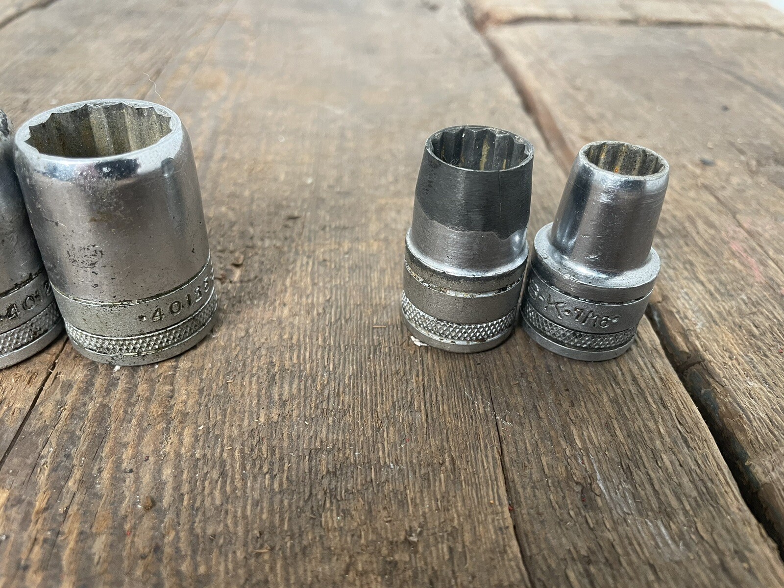 Vintage 9PC Set SK Shallow Tapered 1/2 In Drive Socket 1-1/8″ – 7/16″ USA