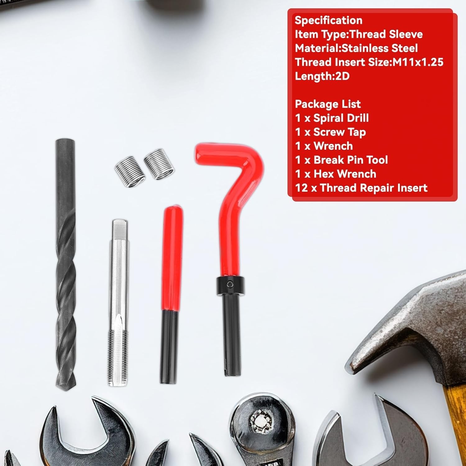 Repair Kit, M11x1.25 Metric Female Thread Repair Tool Kit with Spiral Drill, Tap