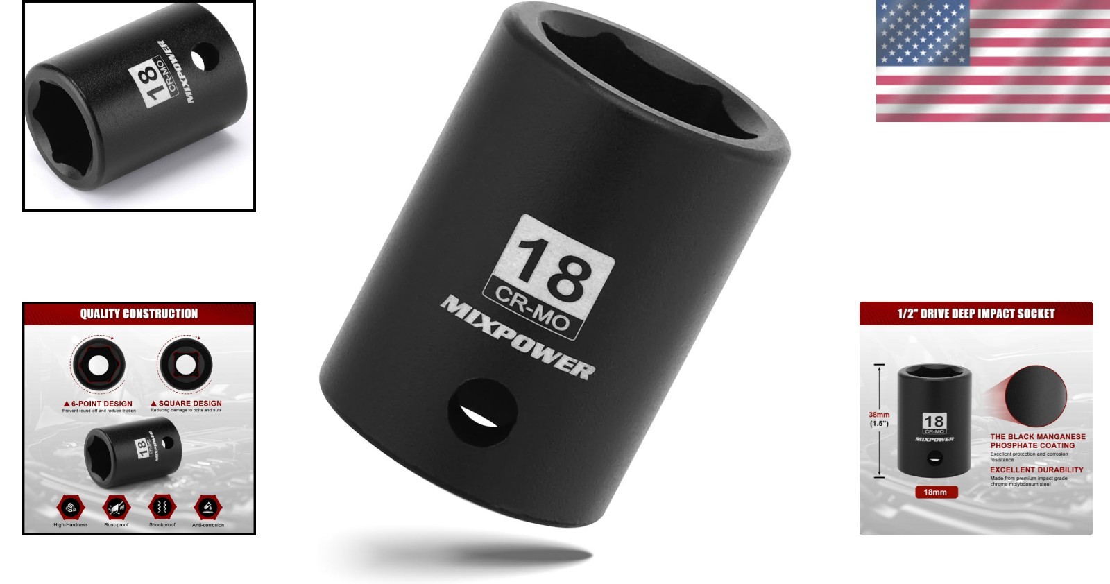 Chrome Molybdenum 18mm Impact Grade Socket for Axle Nuts – Laser Etched