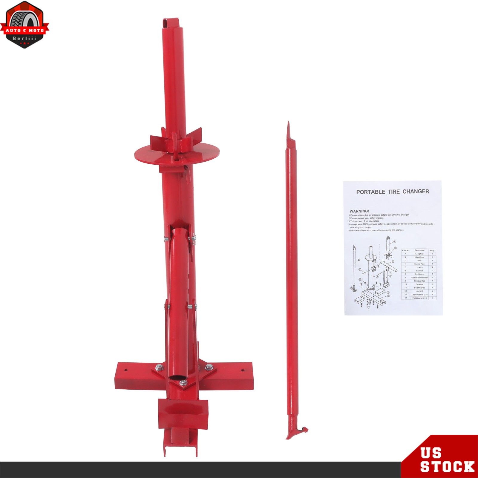 Portable Hand Bead Breaker Mounting Tool 8″ to 16″ Tires Manual Tire Changer Red