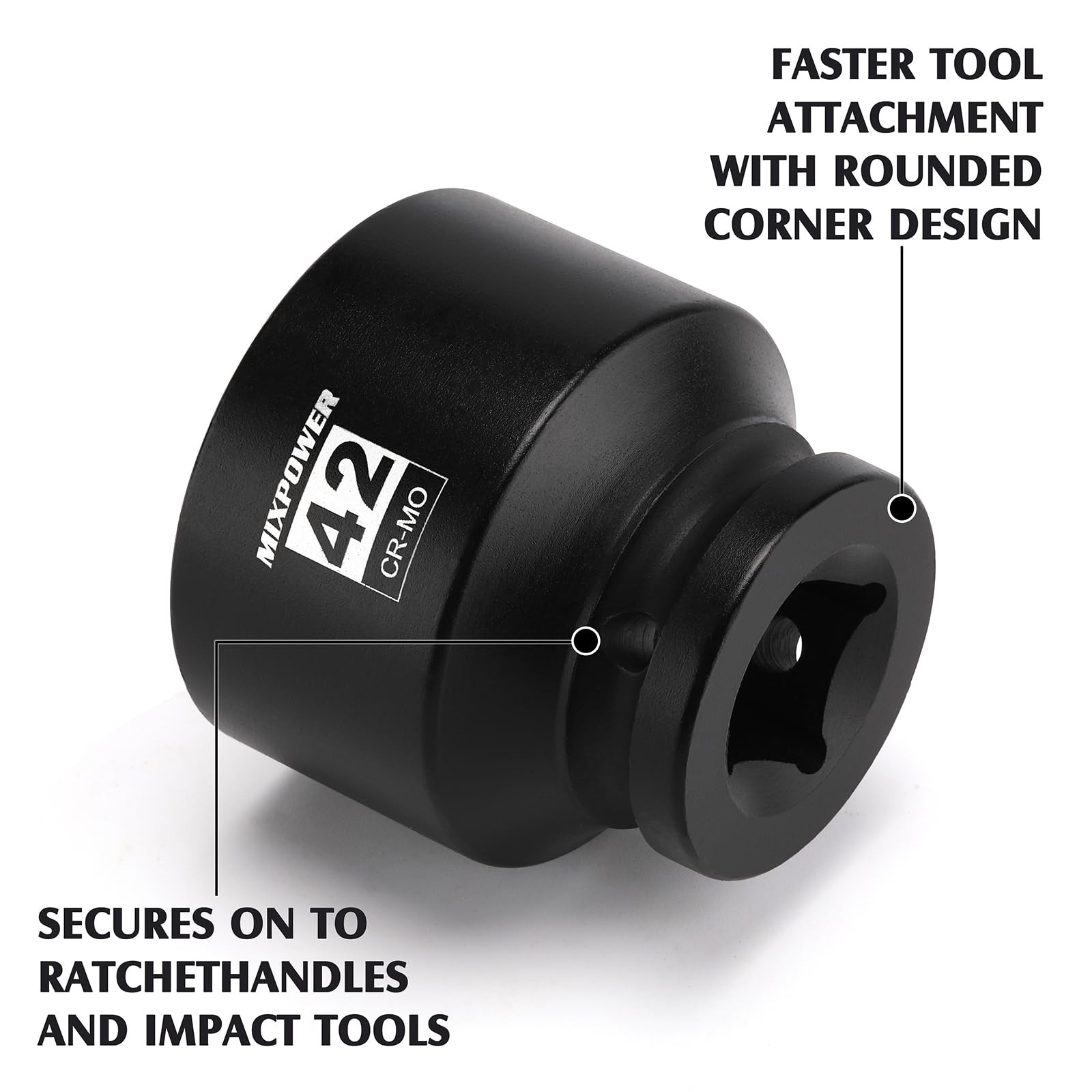 MIXPOWER 3/4″ Drive Shallow Impact Socket, 42mm, CR-MO, Metric, 42mm