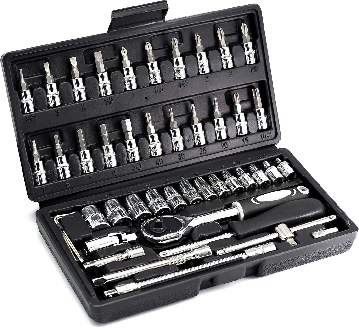 YUFANYA 46PCS 1/4 inch Drive Socket Set,Metric Ratchet Wrench 46 pcs, Chrome