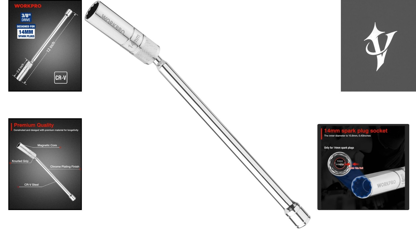 14mm Magnetic Swivel Spark Plug Socket – 12″ Thin Wall Design for Precision