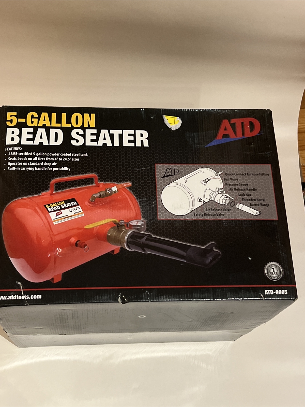 ATD Portable 5 gallon Tank Air Tire Bead Seater w/ gauge #9905. Free Shipping