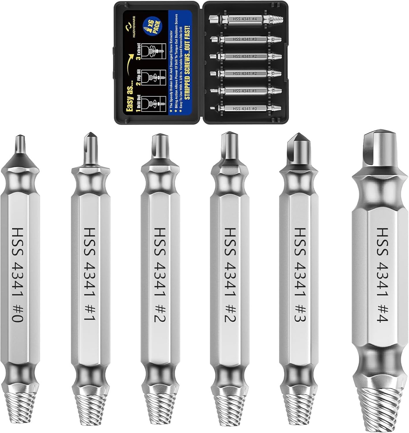 High-Speed Steel Screw Extractor Kit – 6 PCS for Easy Removal of Stripped Bolts