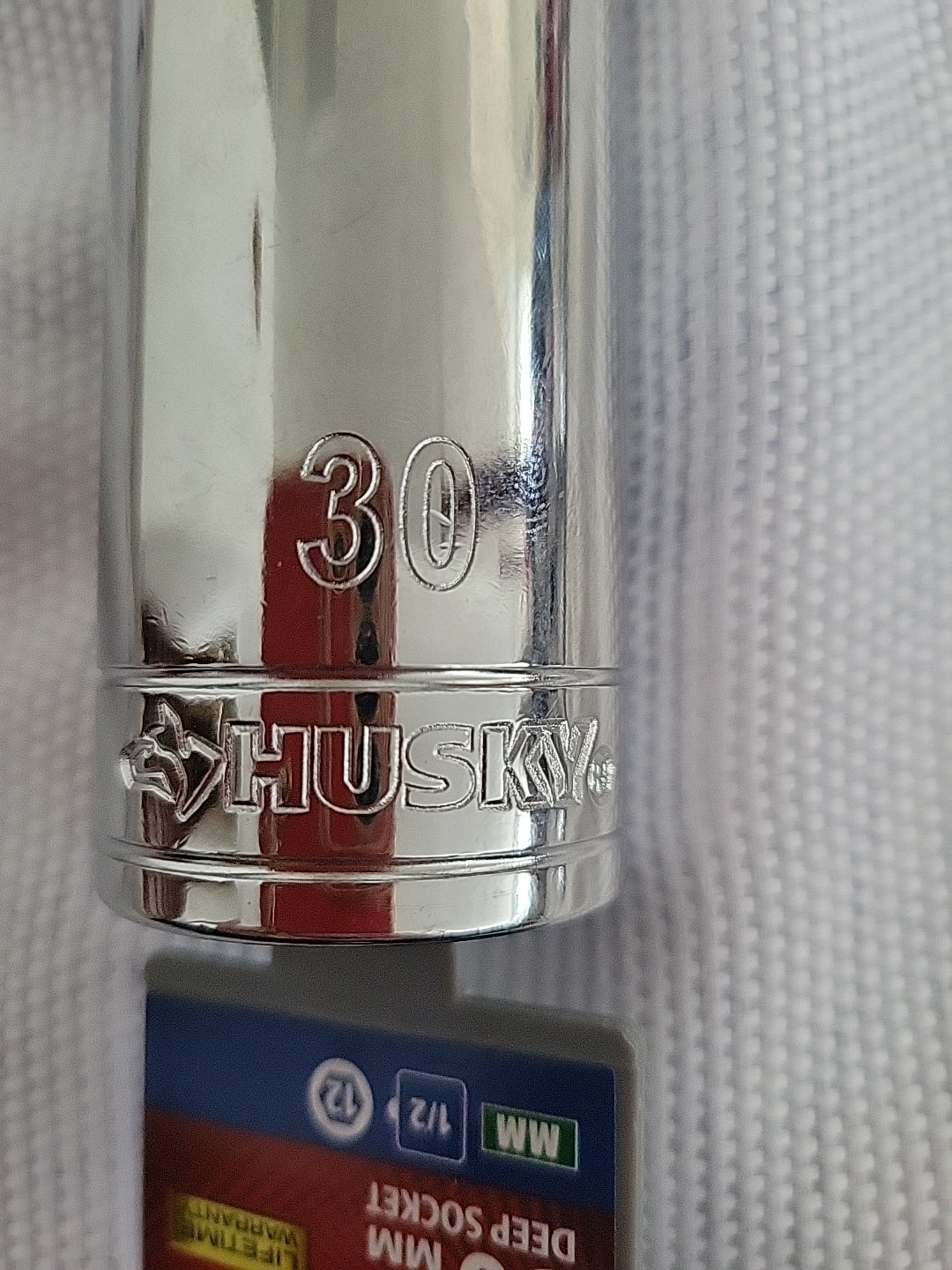 Husky 1/2 in. Drive 30 mm 12-Point Metric Standard Socket Chrome Polished