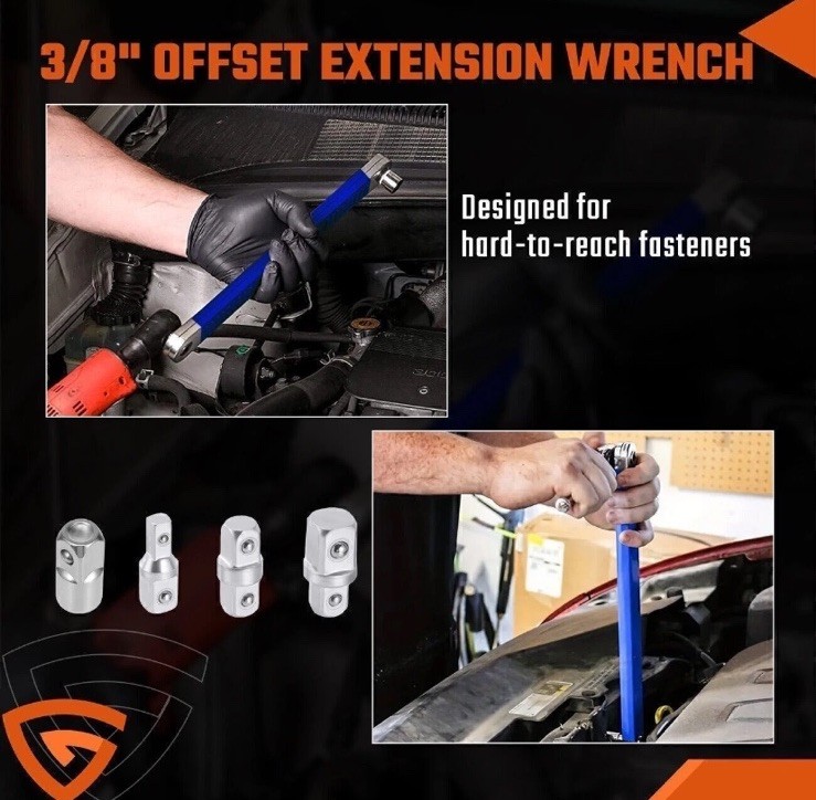 Offset Extension Wrench Set Ratchet Spanner Wrench with 4 Extender Adapter New