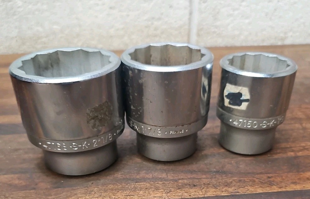 B90- (3) SK 3/4″ Drive Large Sockets 2-1/8″, 1-7/8″, 1-9/16″ FRANCE 12 pt