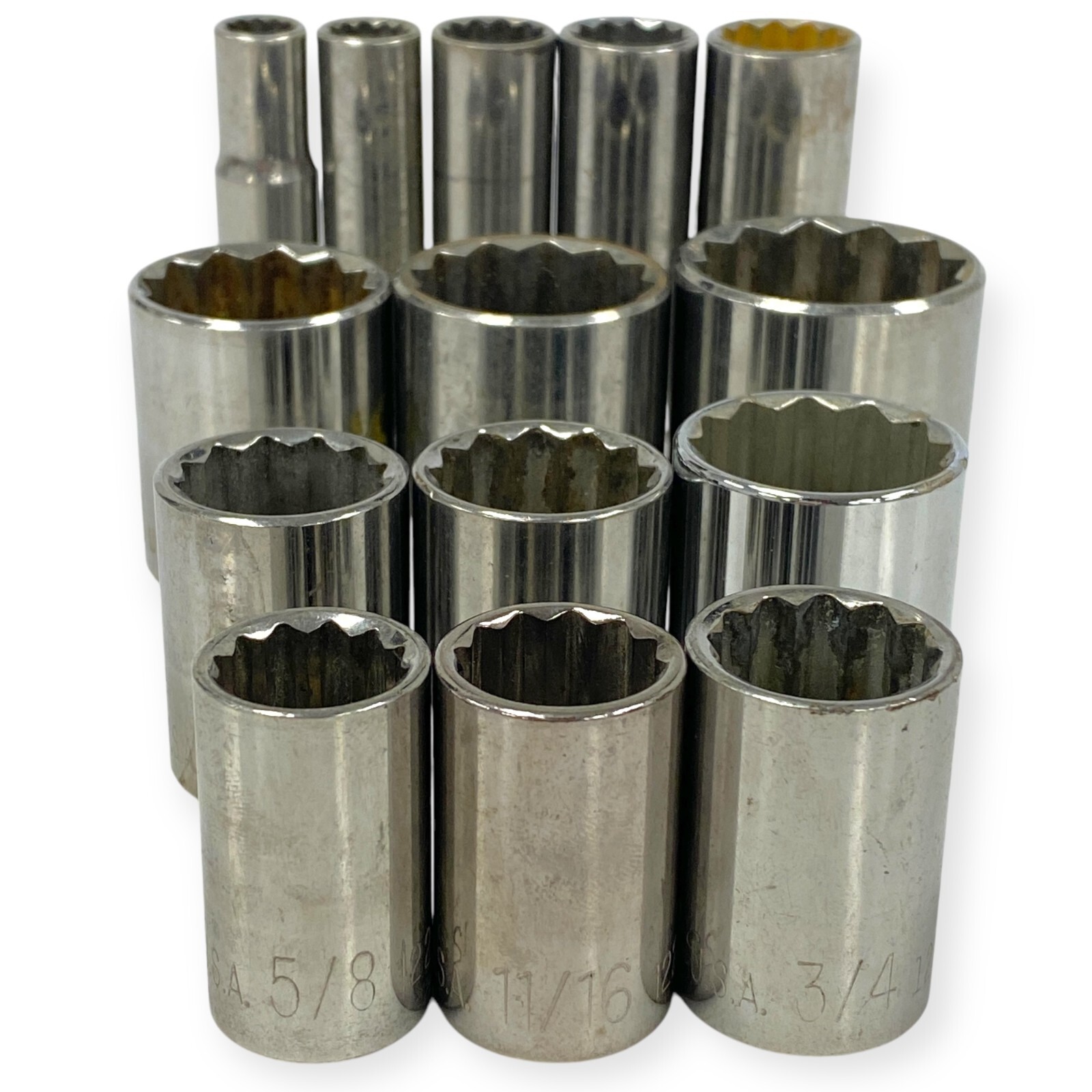 Allen 1/2 Drive 12 Pt Deep and Standard Socket Set 3/8 to 1-1/4 in Size, 14 pcs