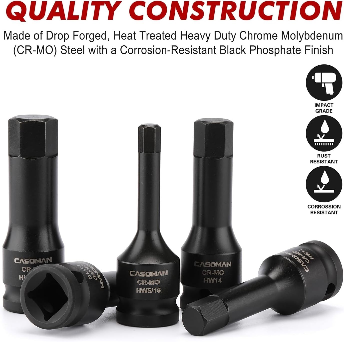 20 Piece 1/2 Inch Drive Master Impact Hex Bit Socket Set SAE Metric Cr-Mo Steel