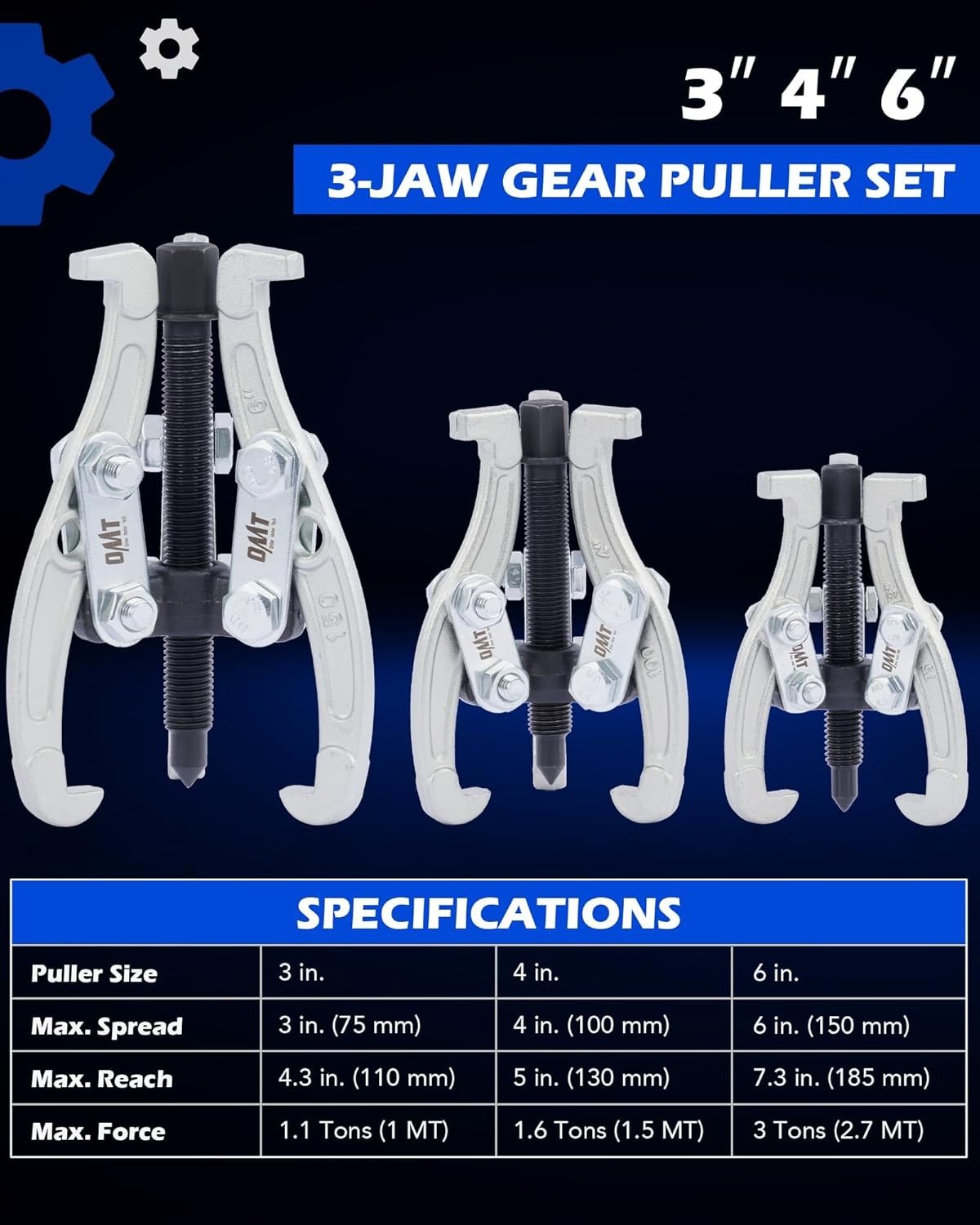 Versatile 3-Piece Gear Puller Kit – 3″, 4″, & 6″ for Easy Component Removal