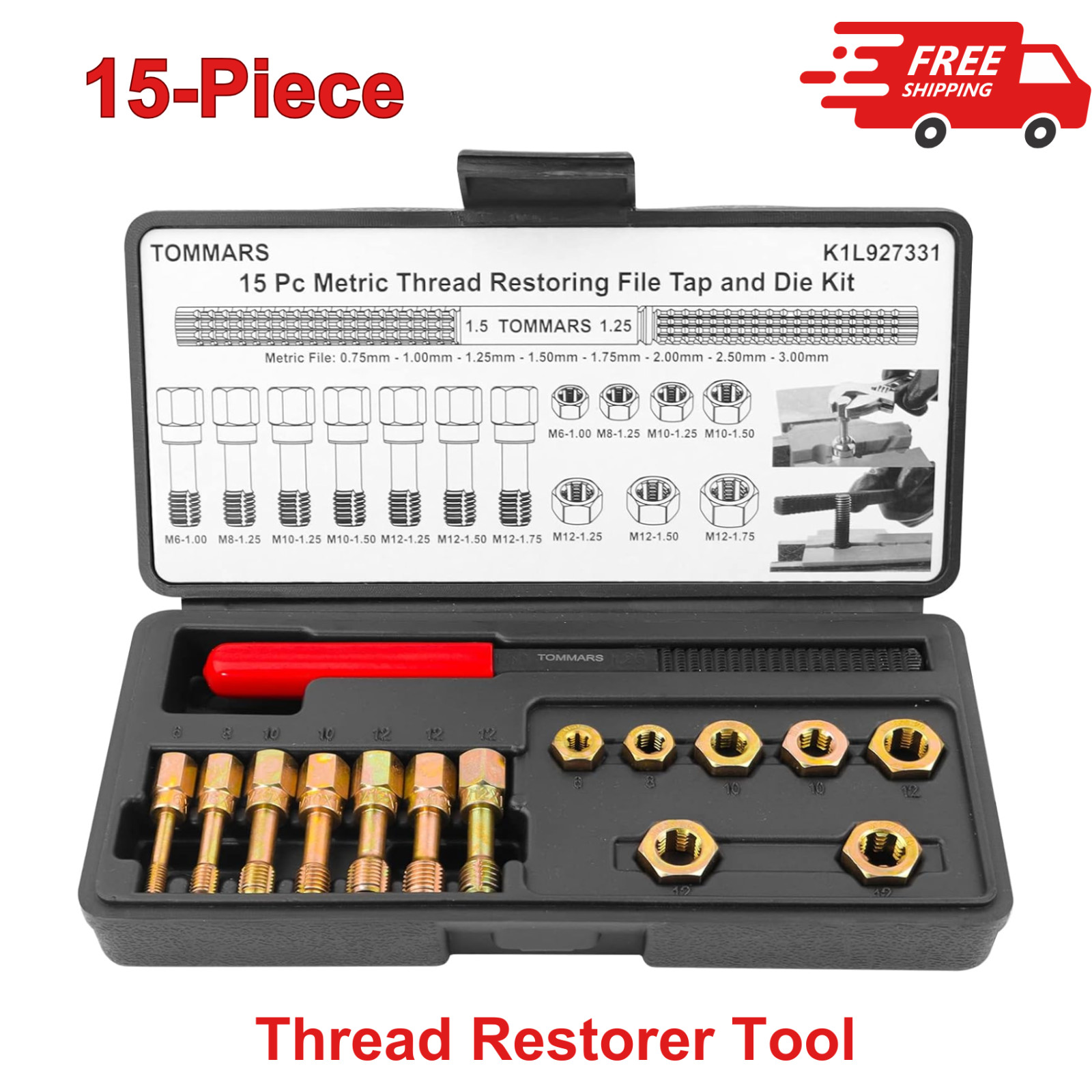 15-Piece Metric Thread Chaser Set, M6 M8 M10 M12 Thread Restorer Tool Thread Ret