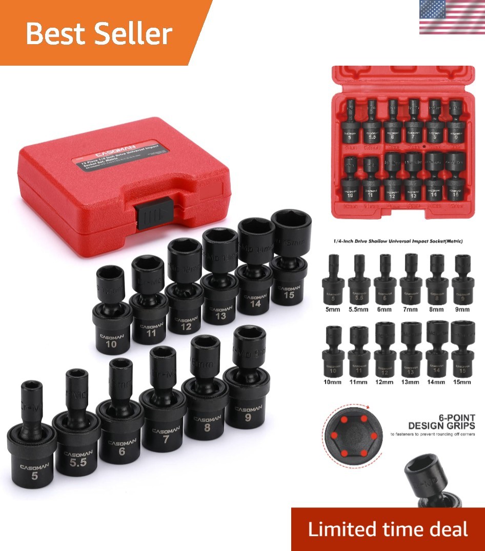 1/4-Inch Drive Metric Impact Socket Set, 12-Pieces Cr-Mo, Easy-to-Read Sizes