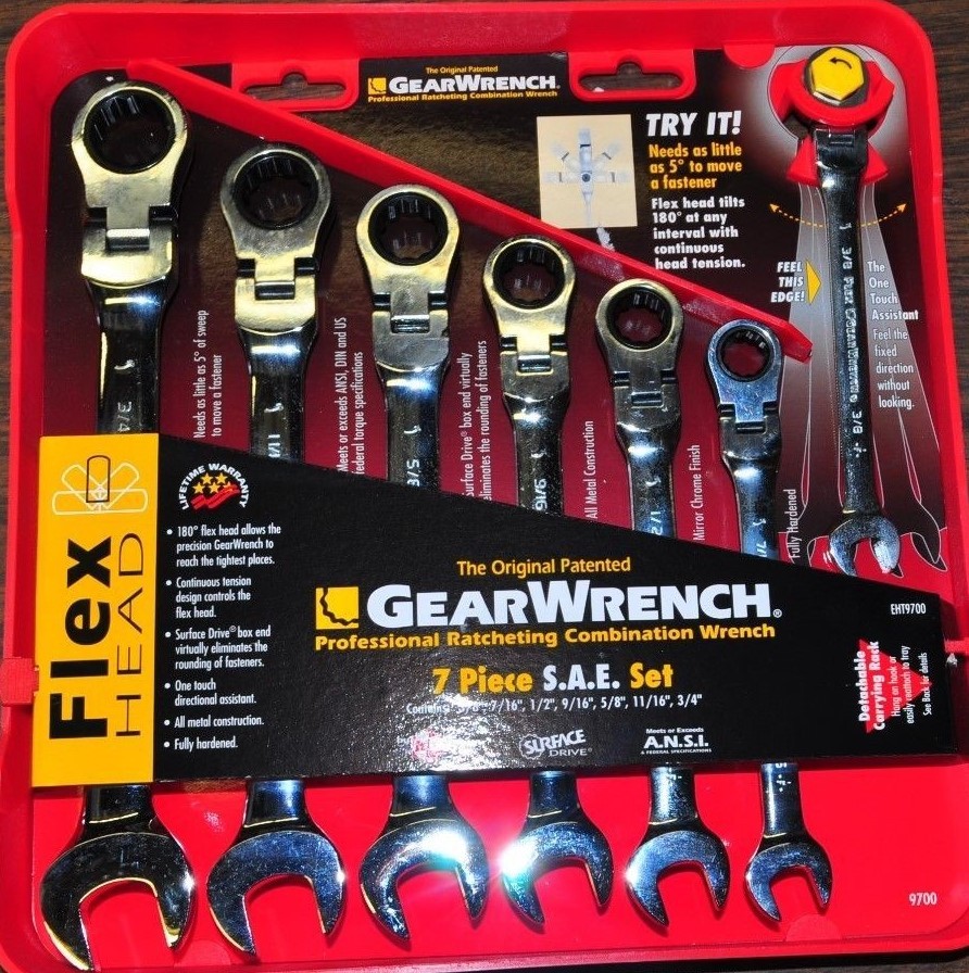 Danaher KD 9700 7 Piece SAE Flex Head Combination Gear Wrench Set 3/8″-3/4″