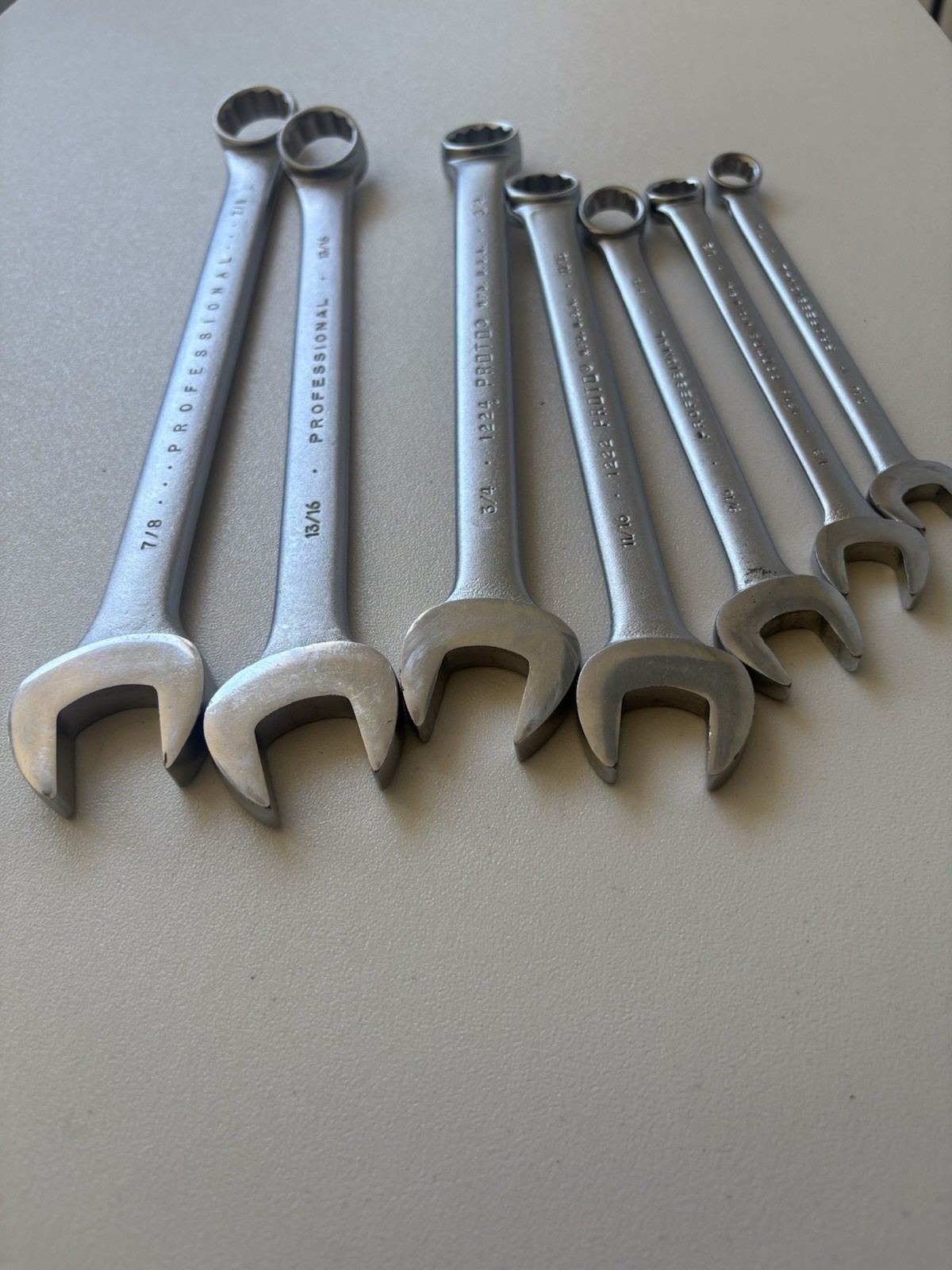 Vintage Proto Professional 7pc Combination Wrench Set 1214-1228 12pt USA Made