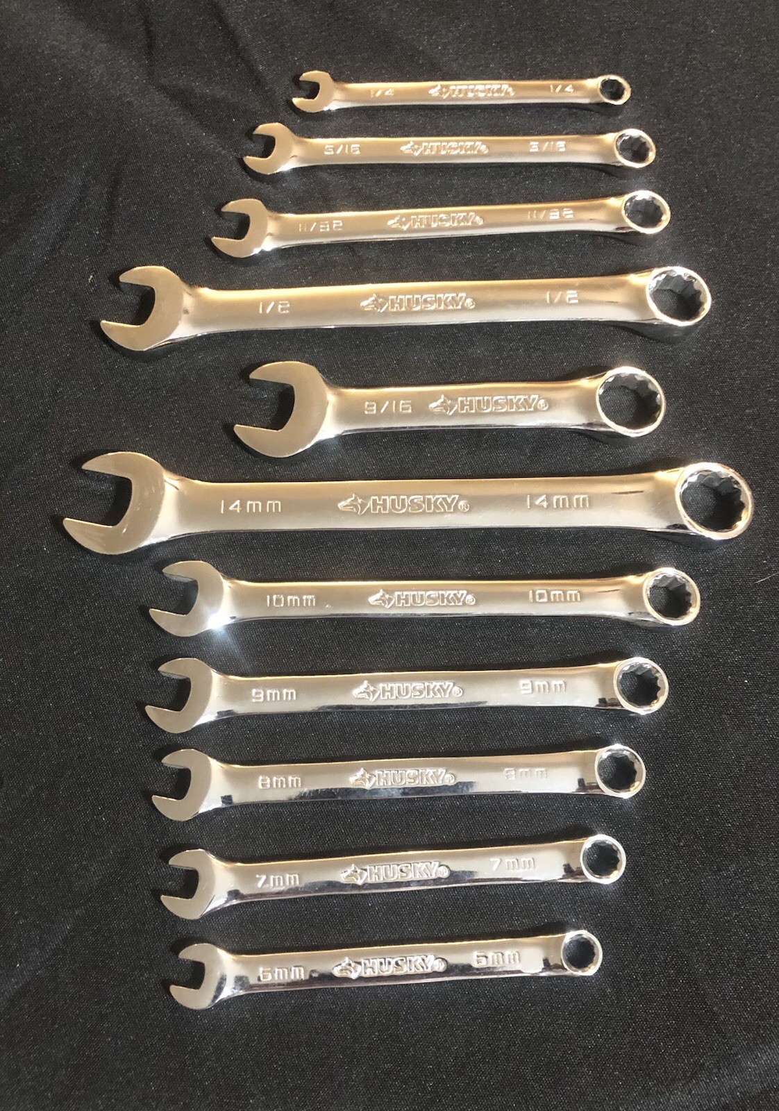 HUSKY BOX END COMBINATION WRENCH SET 14,10,9,8,7,6MM-9/16,1/2,11/32,5/16,1/4”