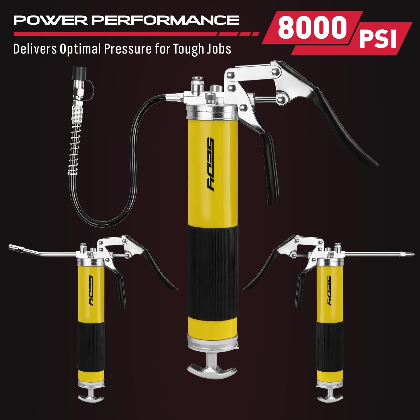 17-Piece Heavy Duty Grease Gun Kit: 14oz Tube Flexible New Version