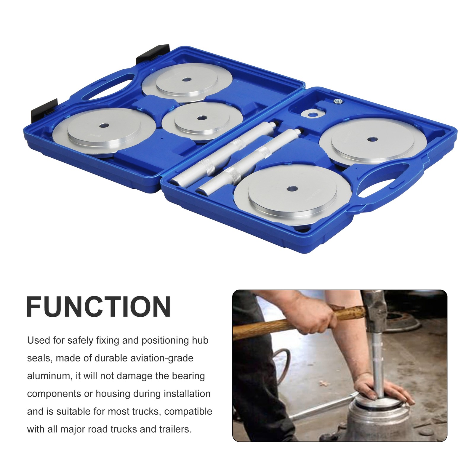 9PC Truck Hub Seal Installer Kit ,4-13/16″ – 6-5/16″ Large Race & Seal Drivers