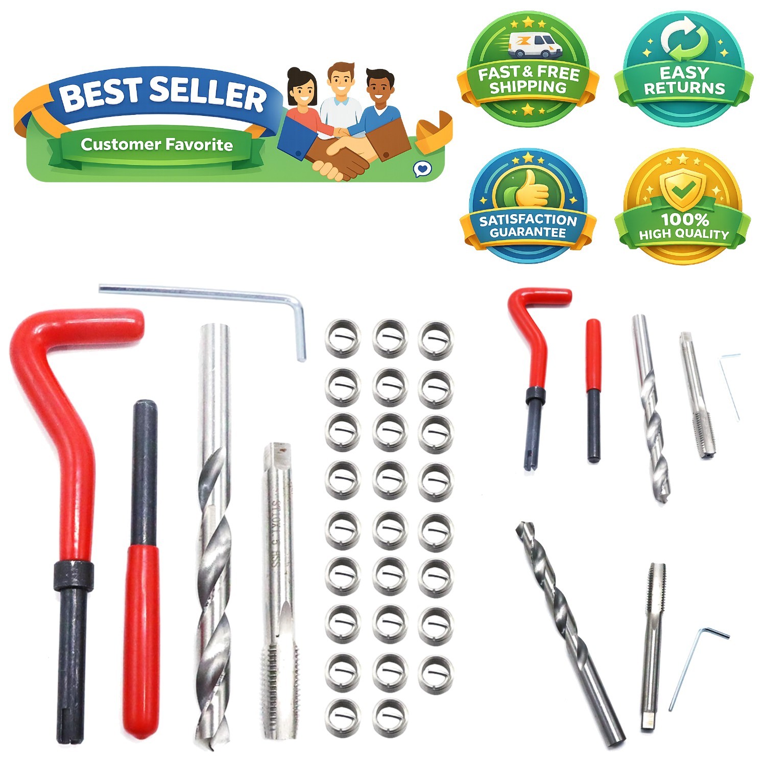Complete 30-Piece M10 x 1.5mm Thread Repair Insert Kit with Drill and Tap Tools
