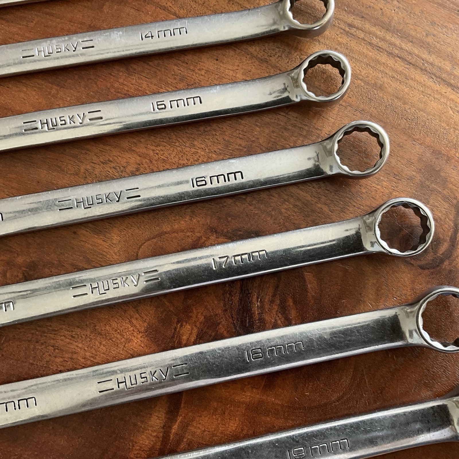 Vintage Husky Polished Chrome Combination Wrench Set Metric 19mm – 10mm USA