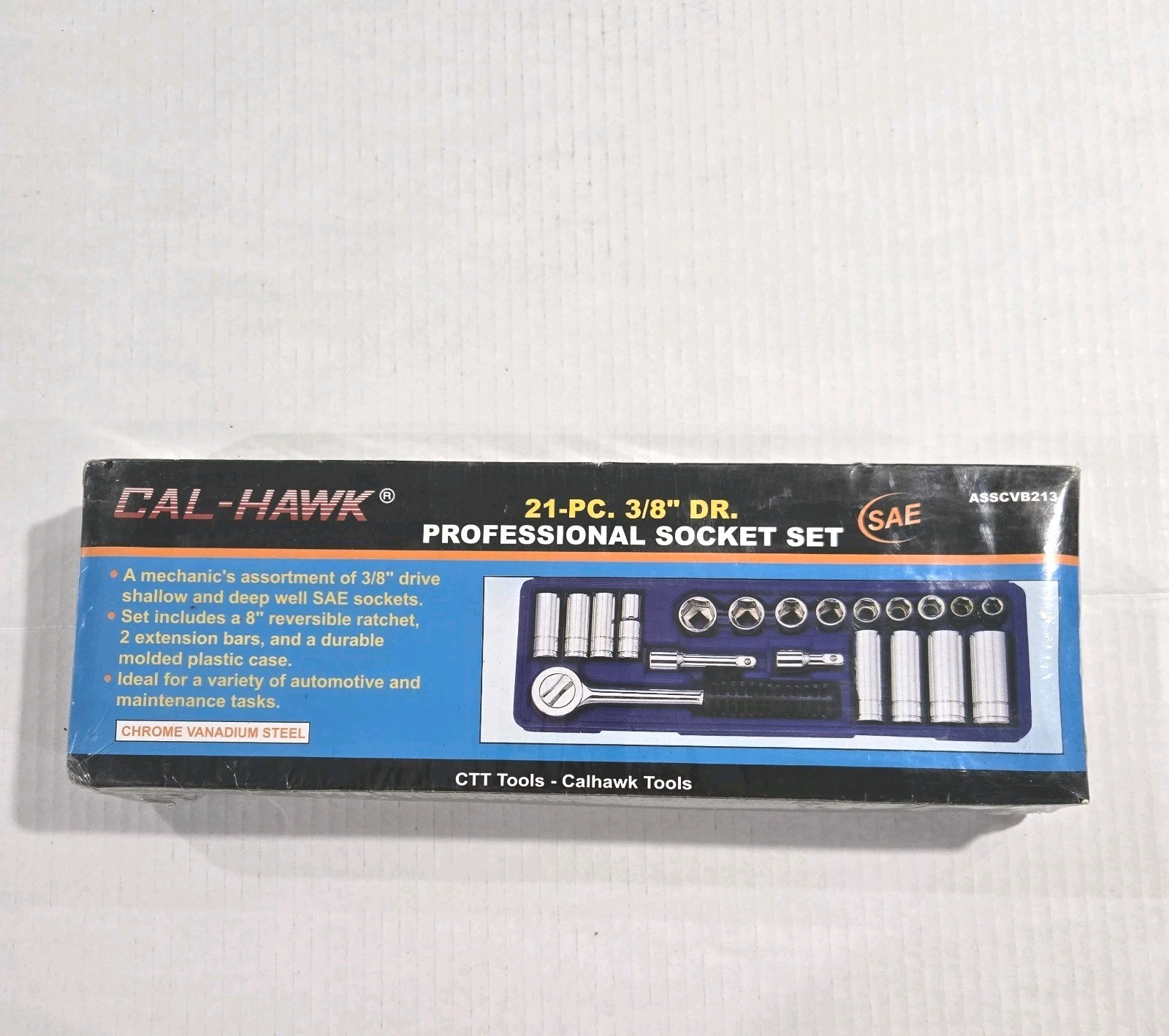 CAL-HAWK 21pc 3/8″ Drive Deep & Shallow Socket Set SAE 6 Point Sockets w/ Case