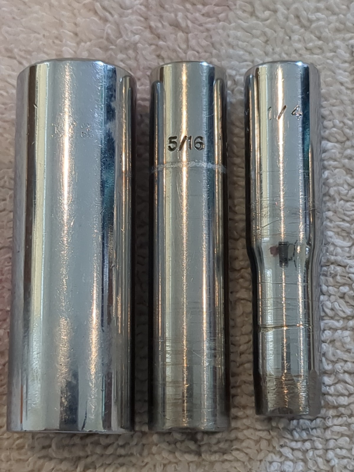 Bonney 5 Socket Lot SAE 1/4, 1/2, 3/8, 5/16 – 1/4 + 3/8 Drives