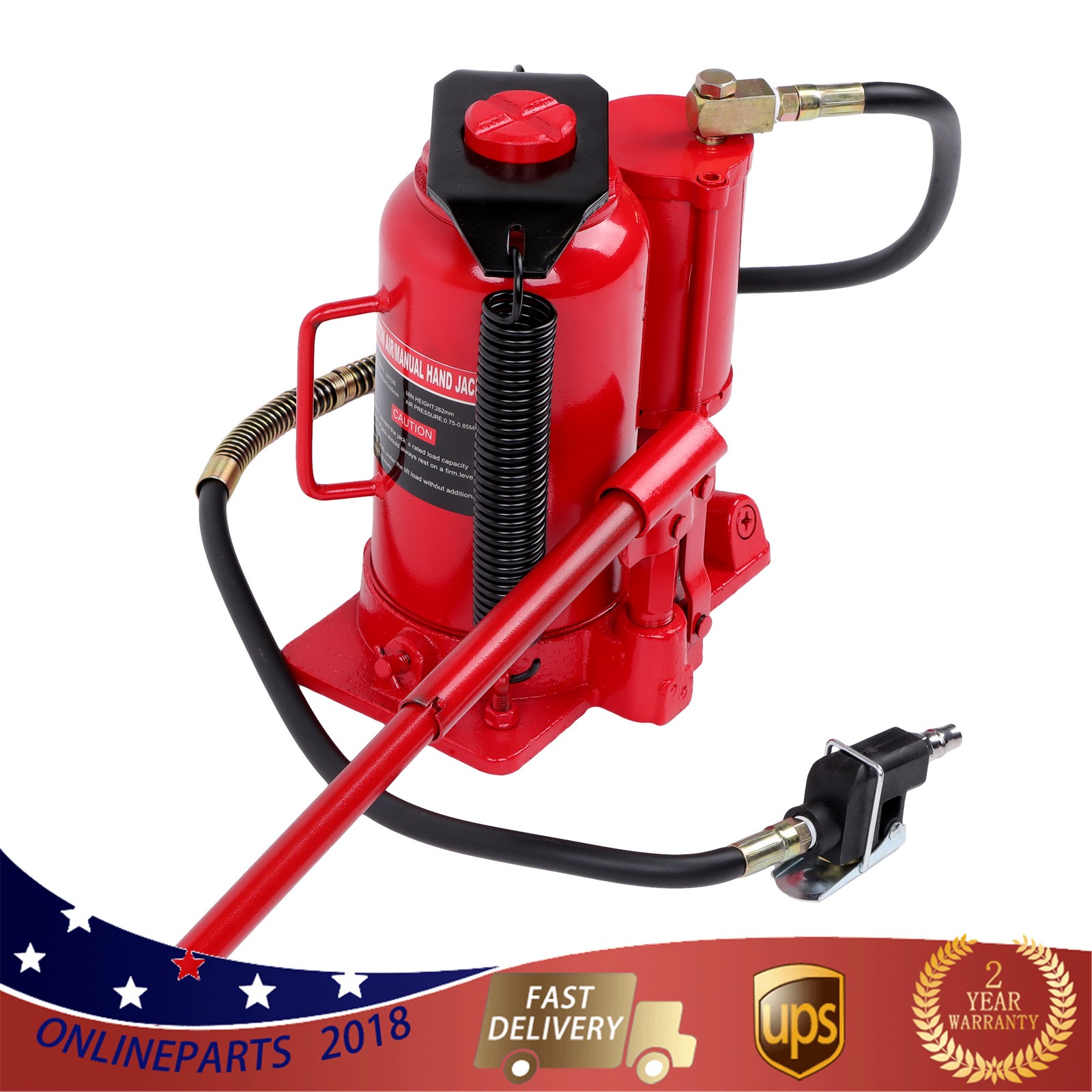 Pneumatic Air Hydraulic Bottle Jack with Manual Hand Pump, 20 Ton (40,000 lb)