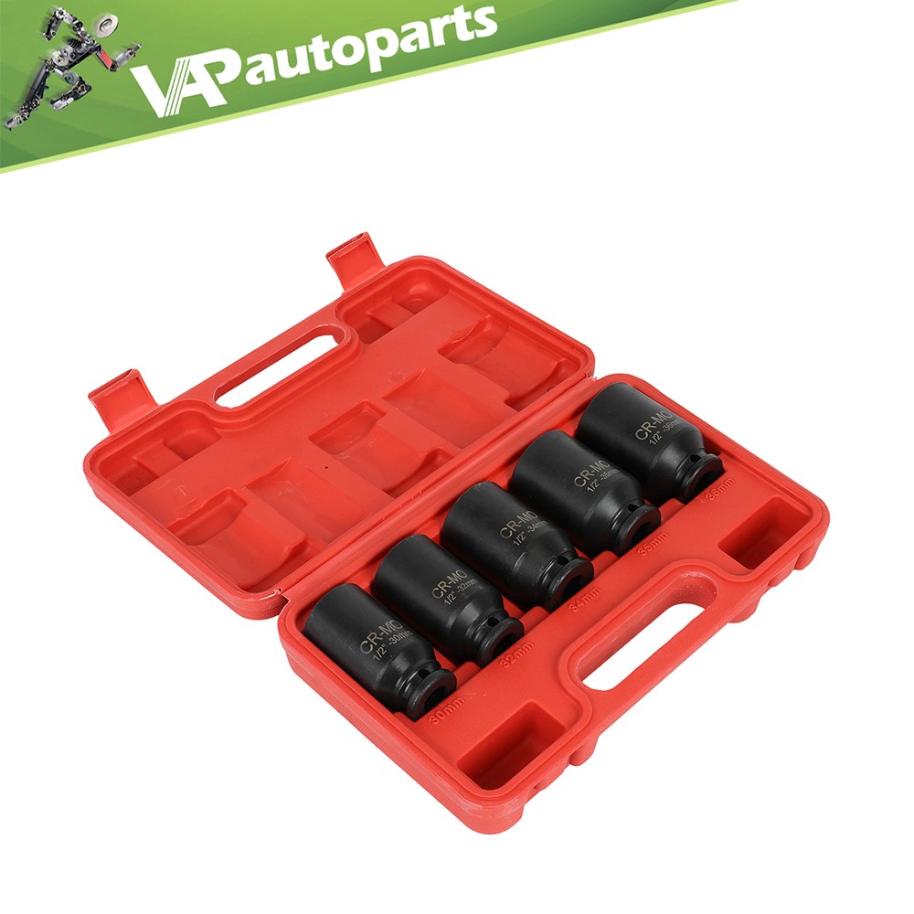 5pcs 1/2» Deep Spindle Axle Nut Socket Set 12 Point Metric 30 32 34 35 36mm