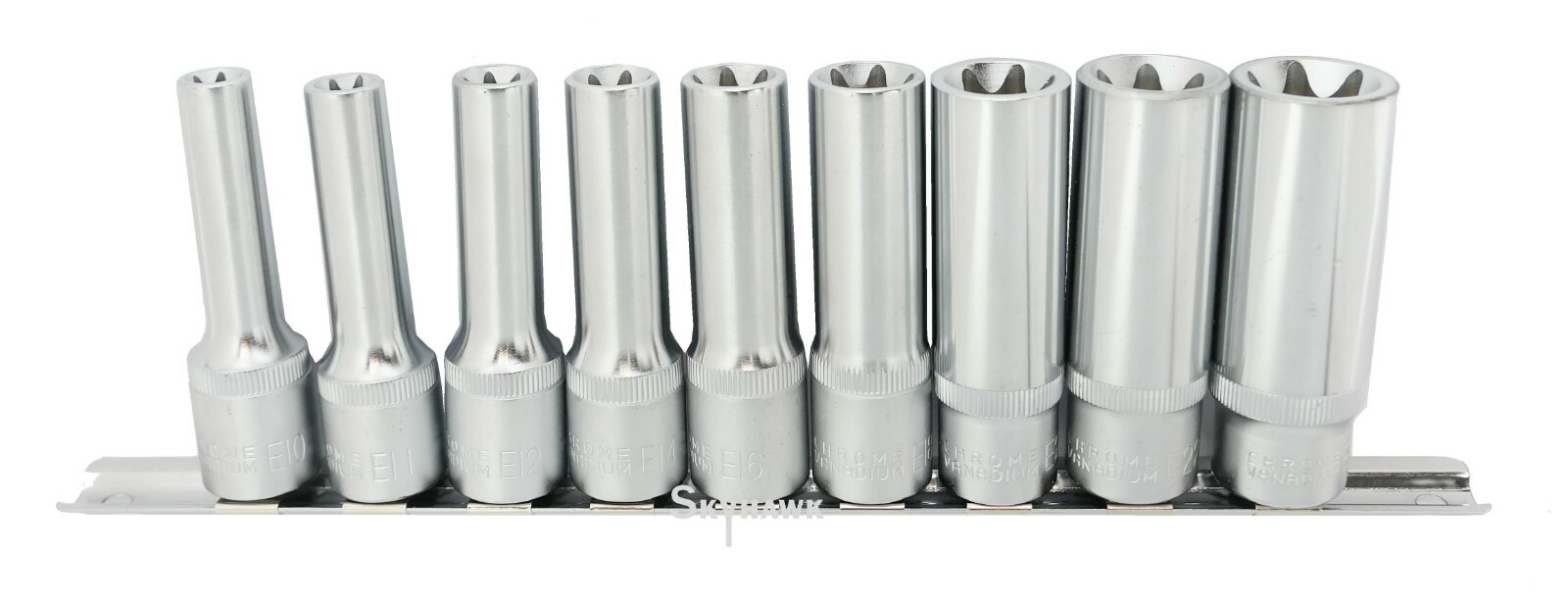 9pc 1/2″ DR Female E Star Deep Socket Torx Auto Tool E10-E24 With Socket Holder