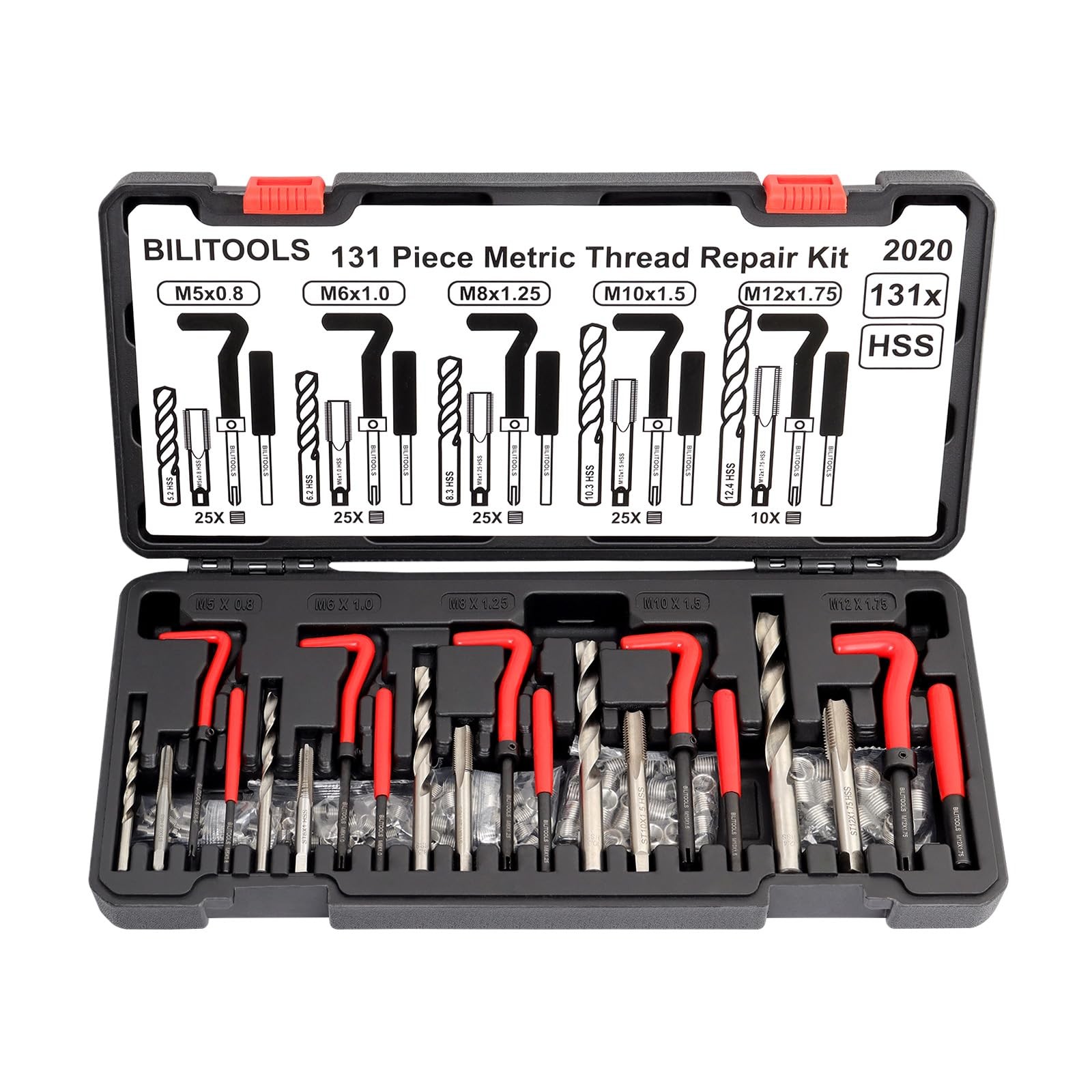 131 PCS Helicoil Thread Repair Kit Metric HSS Drill Fits M5 M6 M8 M10 M12
