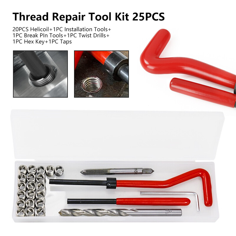 25PCS Thread Repair Kit HSS Twist Drill Bit Set Metric Helicoil M3 M6 M8 M12
