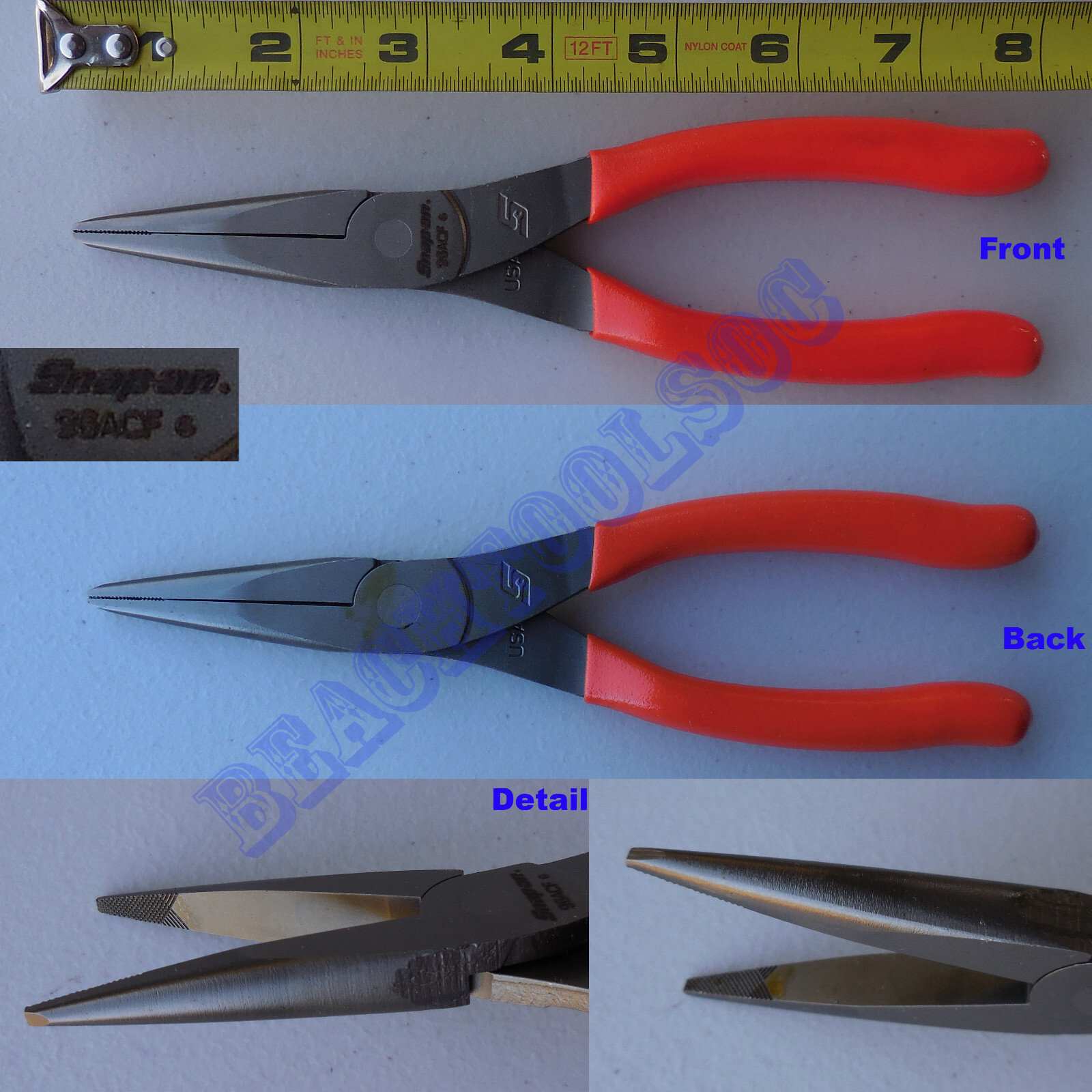 New Snap On 8″ Orange Talon Grip Needle Nose Pliers – 96ACF – USA