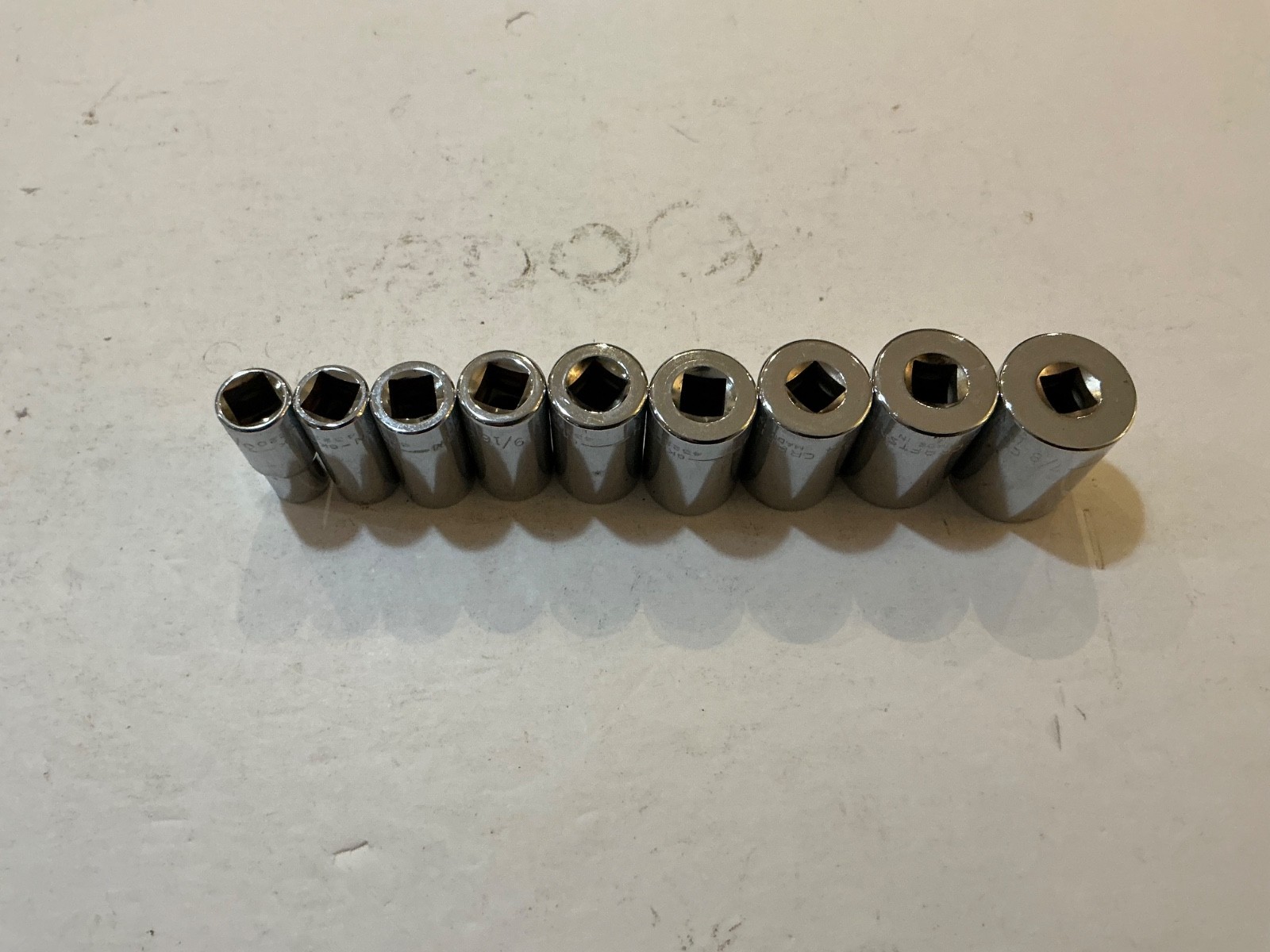 RARE Craftsman USA Mid-Length Semi-Deep SAE 9pc socket set 3/8” Dr 6Pt 3/8”-7/8”