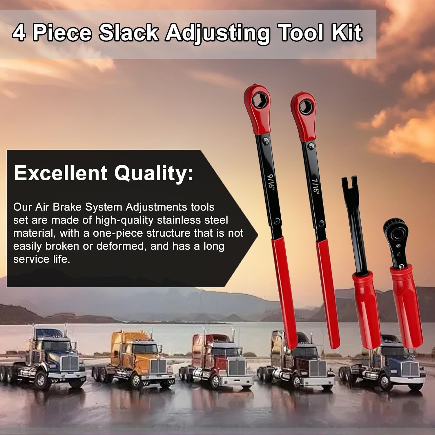 4pc Slack Adjuster Tool Set 5/16 7/16 9/16 Air Brake Wrench Semi Truck Trailer