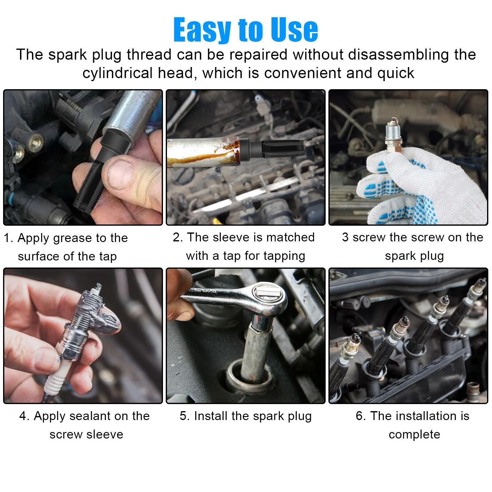 Useful M14x1.25mm Fit for 14mm Spark Plug Helicoil Thread Reamer Tap Repair Kit