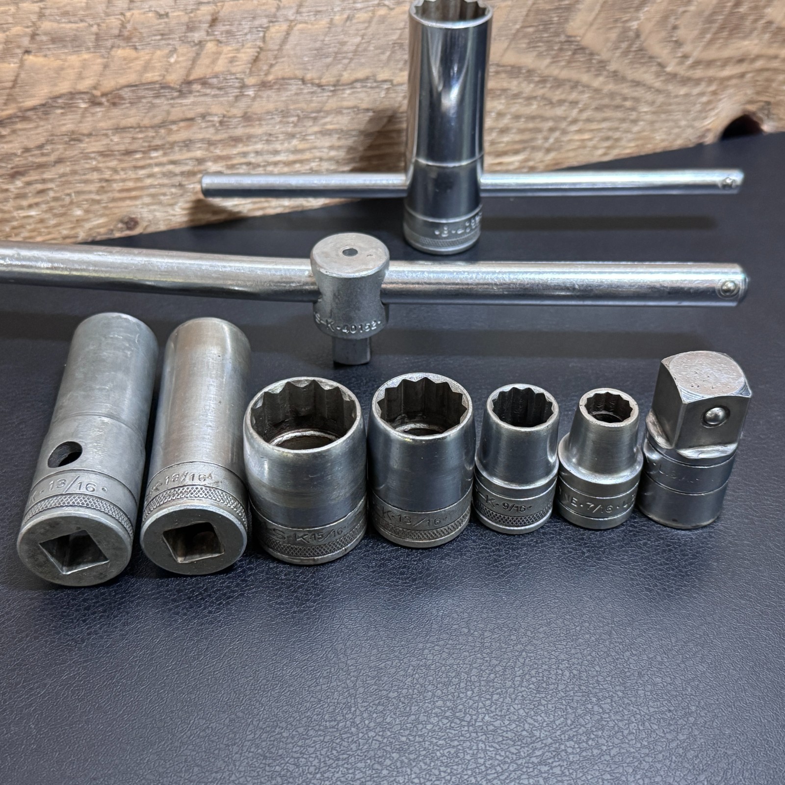 S-K Tools 1/2 Drive Socket Lot 12PT SAE Deep STD T-Handle Breaker Bar Cross Bar