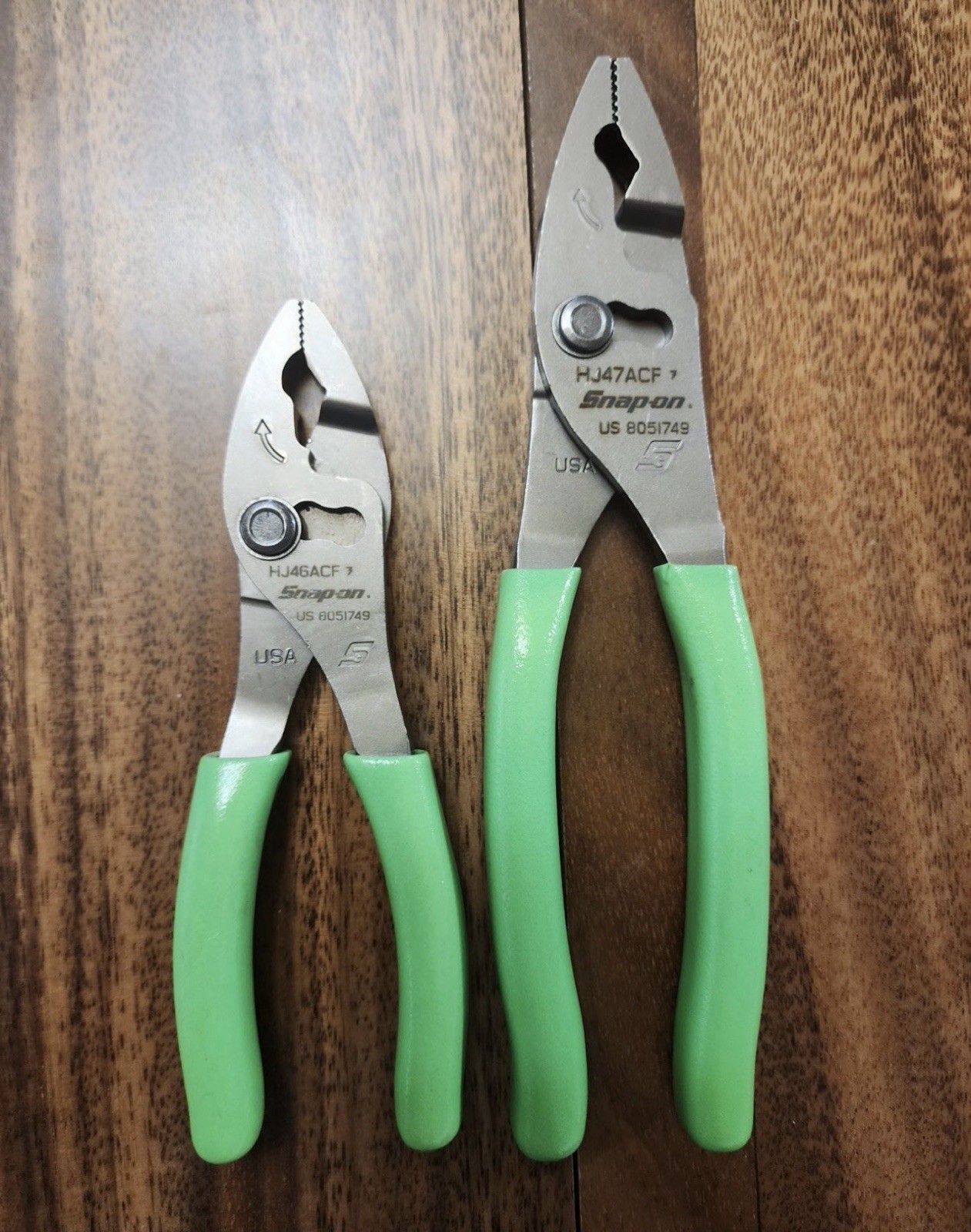 *NEW* Snap On Tools HJ46ACF & HJ47ACF GREEN Handle Pliers Set FREE SHIPPING
