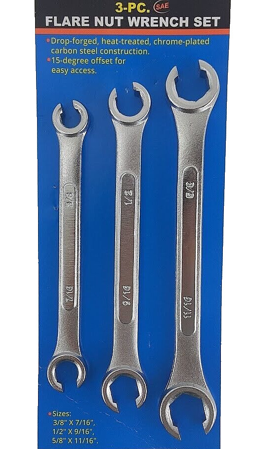 New 3 pc SAE Line/Flare Nut Wrench Set 3/8″x 7/16″, 1/2″x 9/16″, 5/8″x 11/16″