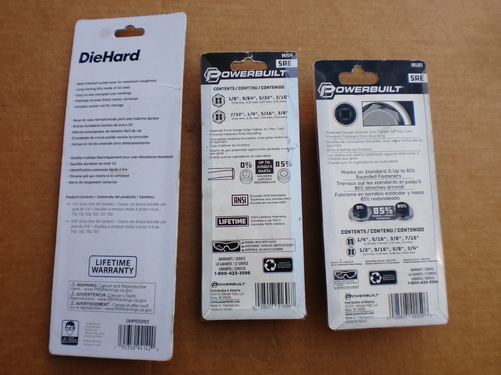 DieHard 1/4″ & 3/8″ star bit DHP55283 & Powerbuilt Socket Set 941323, hex 642574