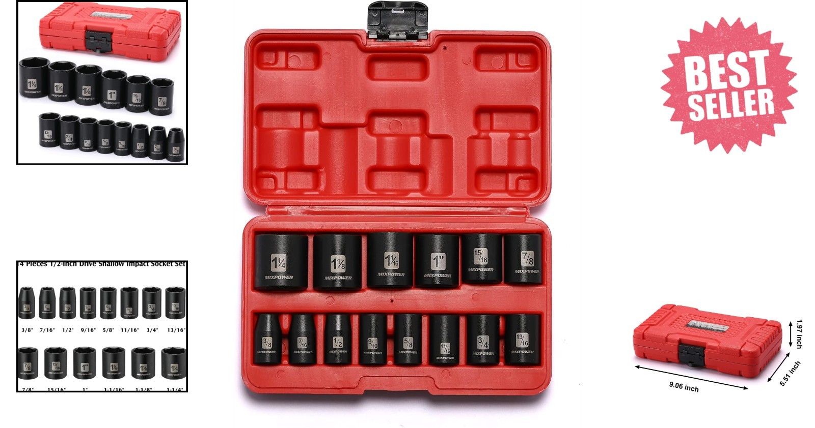 Comprehensive Chrome Vanadium 14-Piece Shallow Impact Socket Set – ANSI Approved