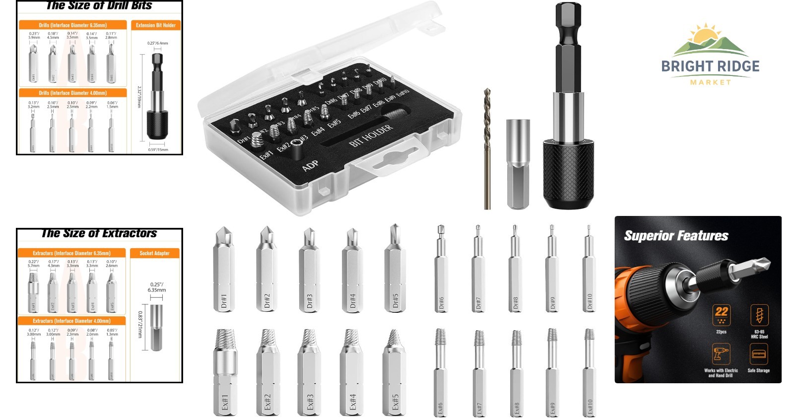 22 PCS Damaged Screw Extractor Kit with Magnetic Extension Bit Holder
